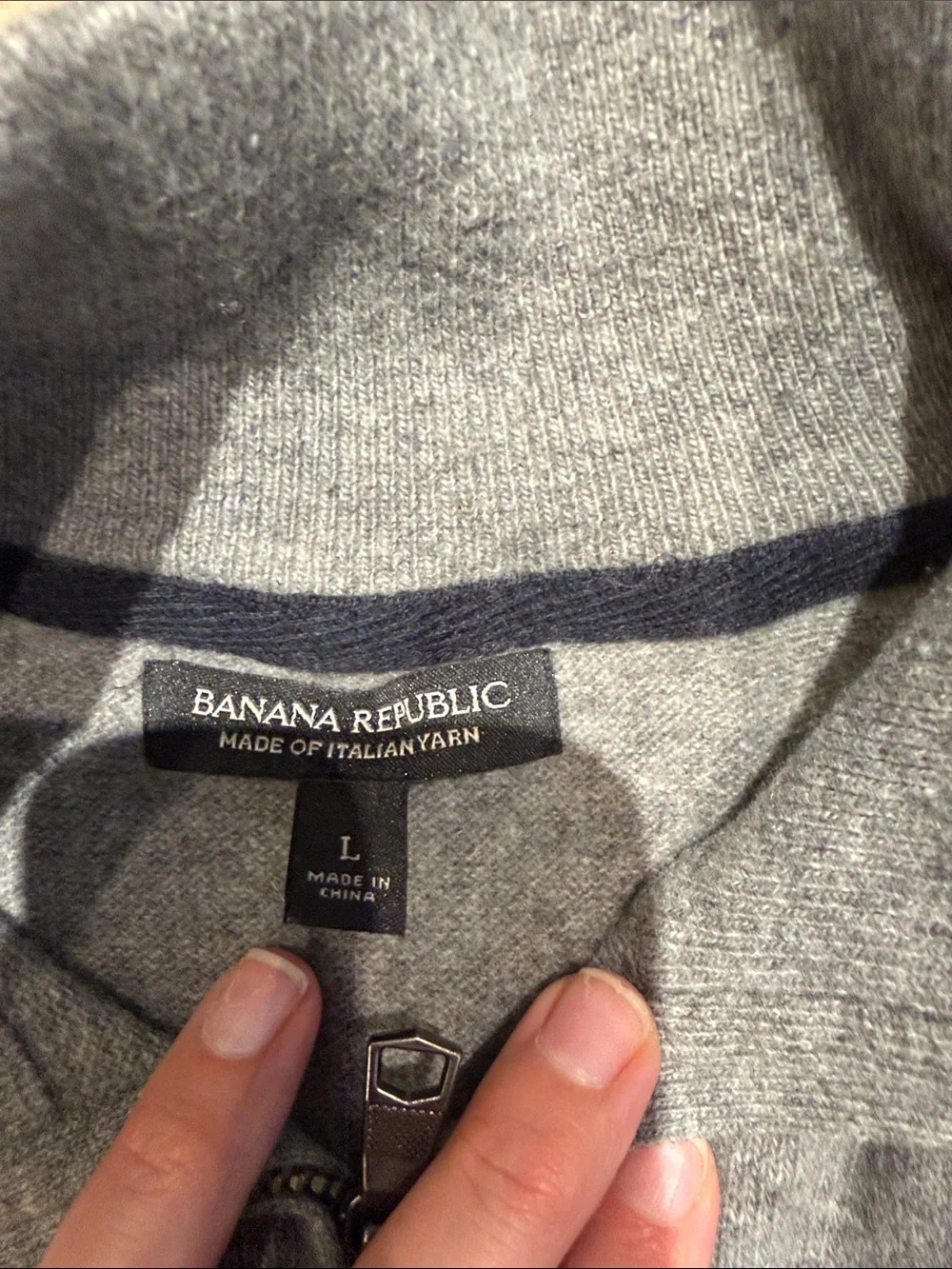 Men's Grey Quarter-Zip Sweater with Blue Stripe Detail
